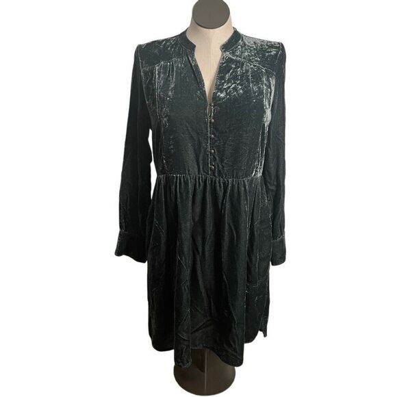 Holding Horses Anthropologie Womens Crushed Velvet Shirtdress M Sage Green Trad - Picture 1 of 9
